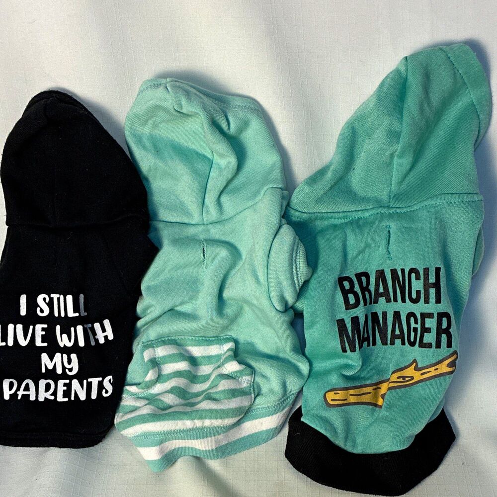 Vibrant Life Dog Hoodies lot of 3 Fleece Hooded Funny Slogan Black/Blue XXS XS